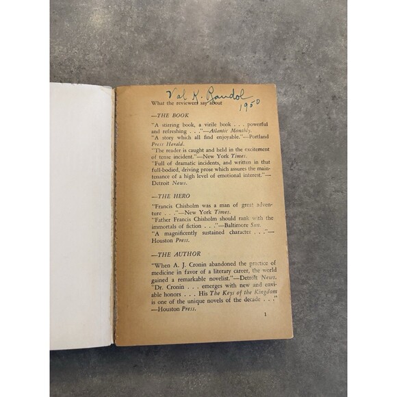 The Keys Of The Kingdom Religion Paperback Book by A.J. Cronin Bantam 1950 VTG - Picture 3 of 3